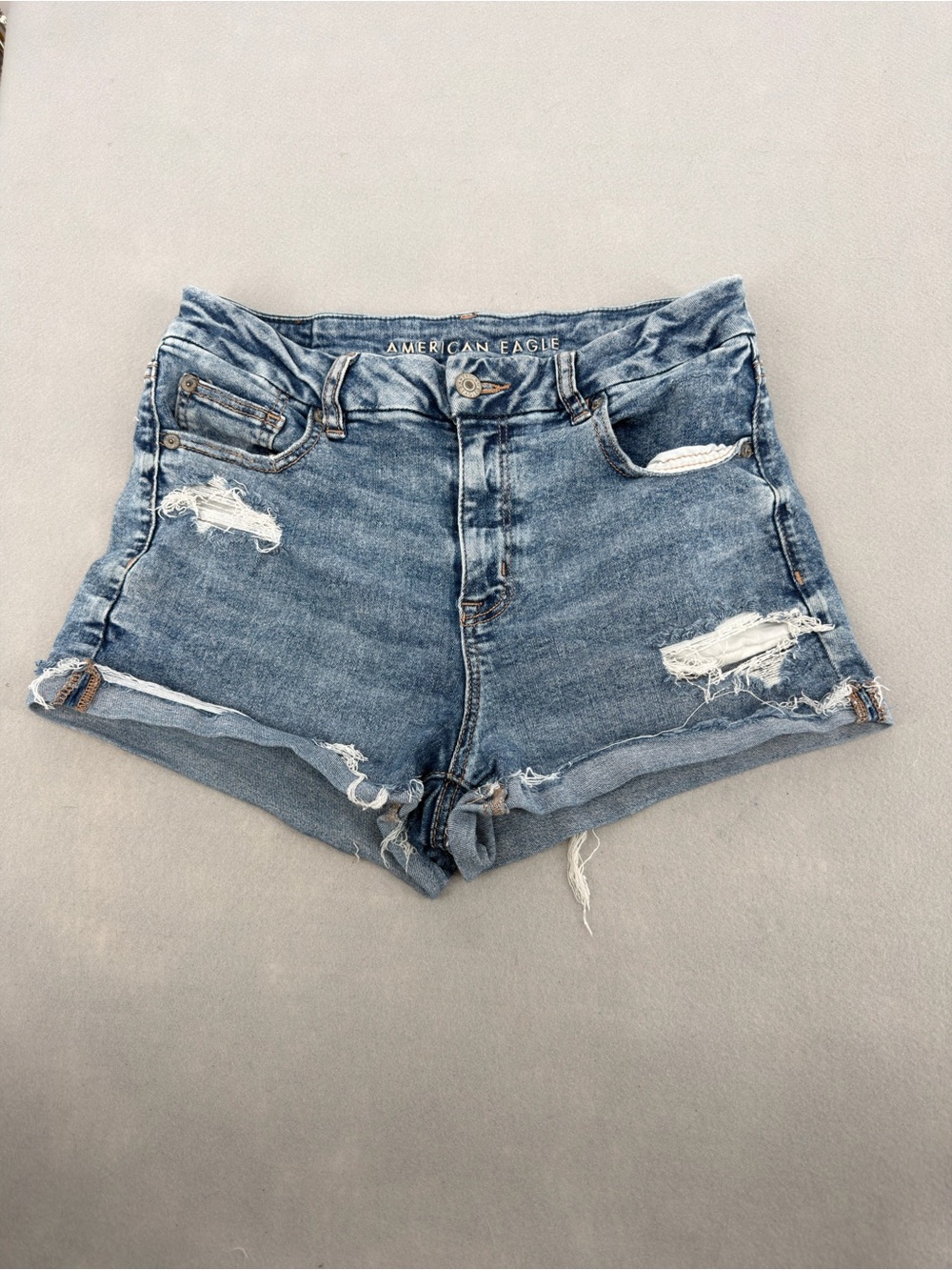American Eagle Curvy Hi Rise Shortie Distressed Shorts 8 Womens